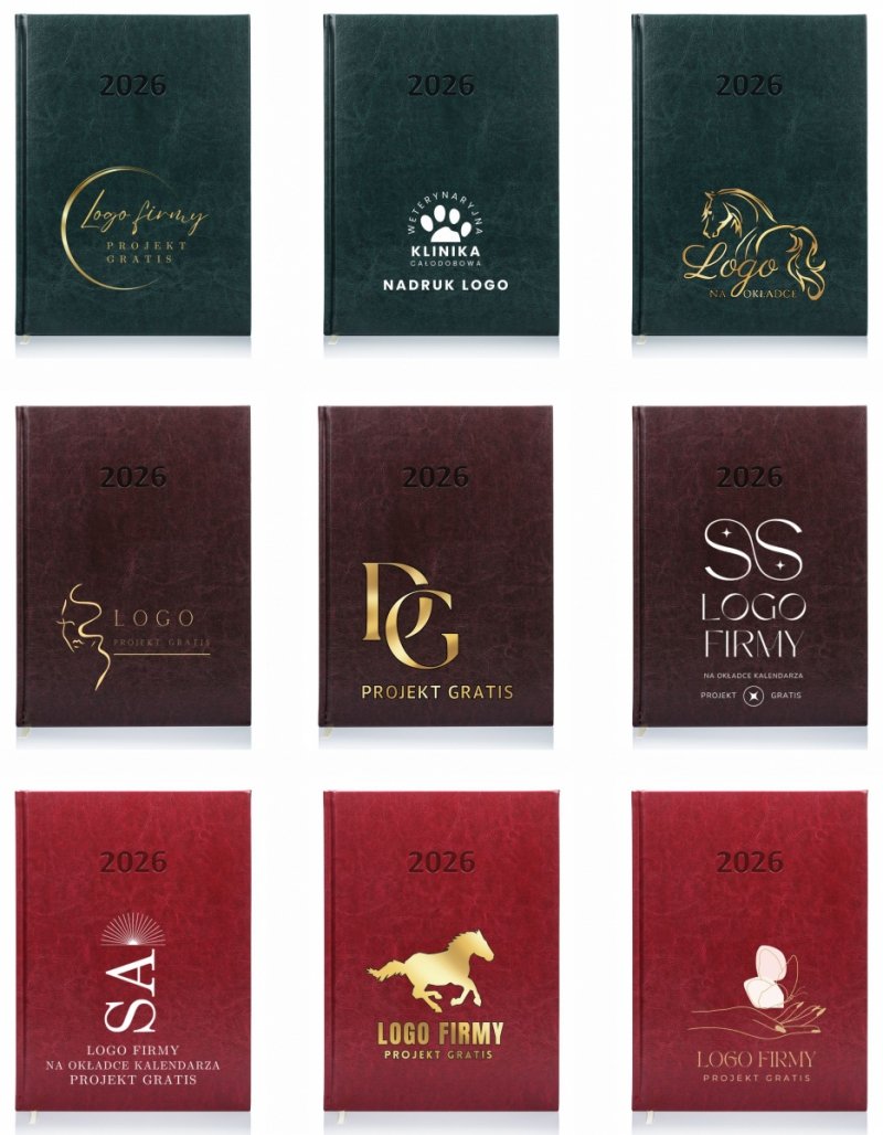 Kalendarz książkowy 2026 A4 dzienny papier chamois wycinane registry oprawa PRIMA Z NADRUKIEM LOGO 