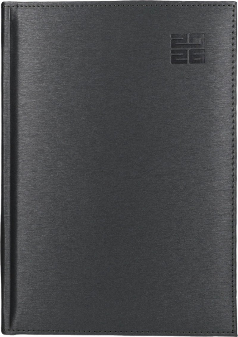 Kalendarz książkowy 2026 A5 dzienny papier biały drukowane registry oprawa ALUMINIUM szara