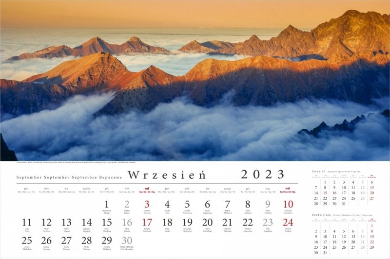 Kalendarz ścienny wieloplanszowy Tatry w panoramie 2023 - wrzesień 2023