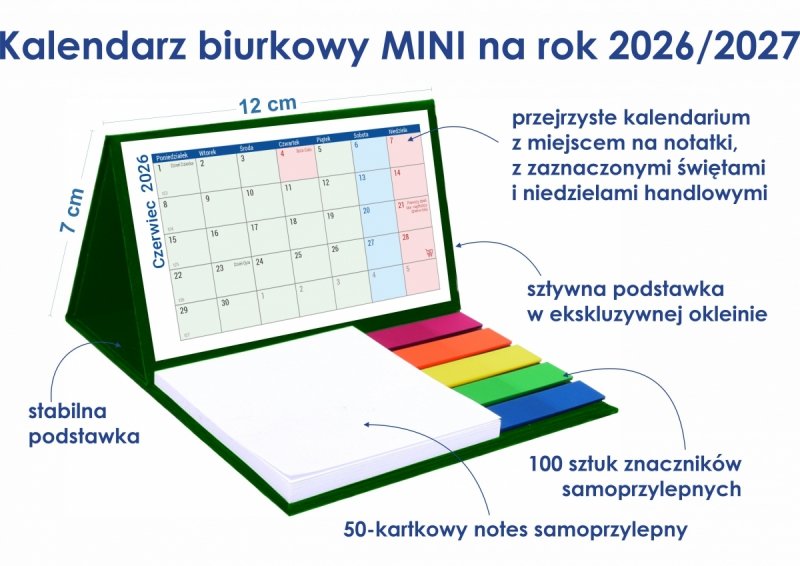 opis i wymiary kalendarza biurkowego szkolnego na rok 2026/27