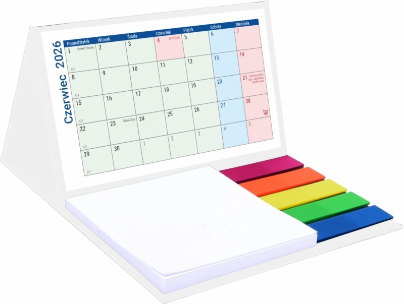 kalendarz biurkowy szkolny na rok 2026/2027 MINI z notesami i znacznikami