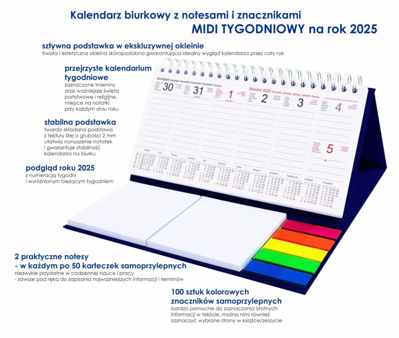 opis kalendarza biurkowego na rok 2025