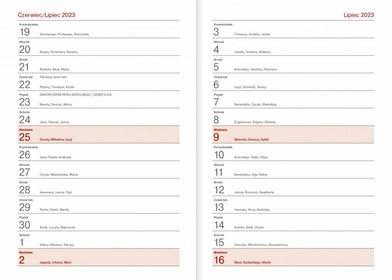 Kalendarz nauczyciela 2023/2024 A5 tygodniowy z długopisem oprawa zamykana na gumkę NEBRASKA czerwona (gumki granatowe) - ROWEREK Z DEDYKACJĄ