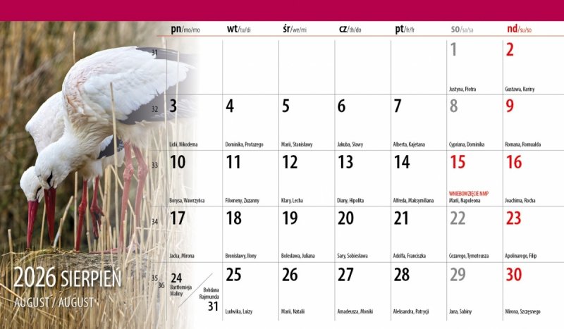 biurkowy kalendarz na rok 2026