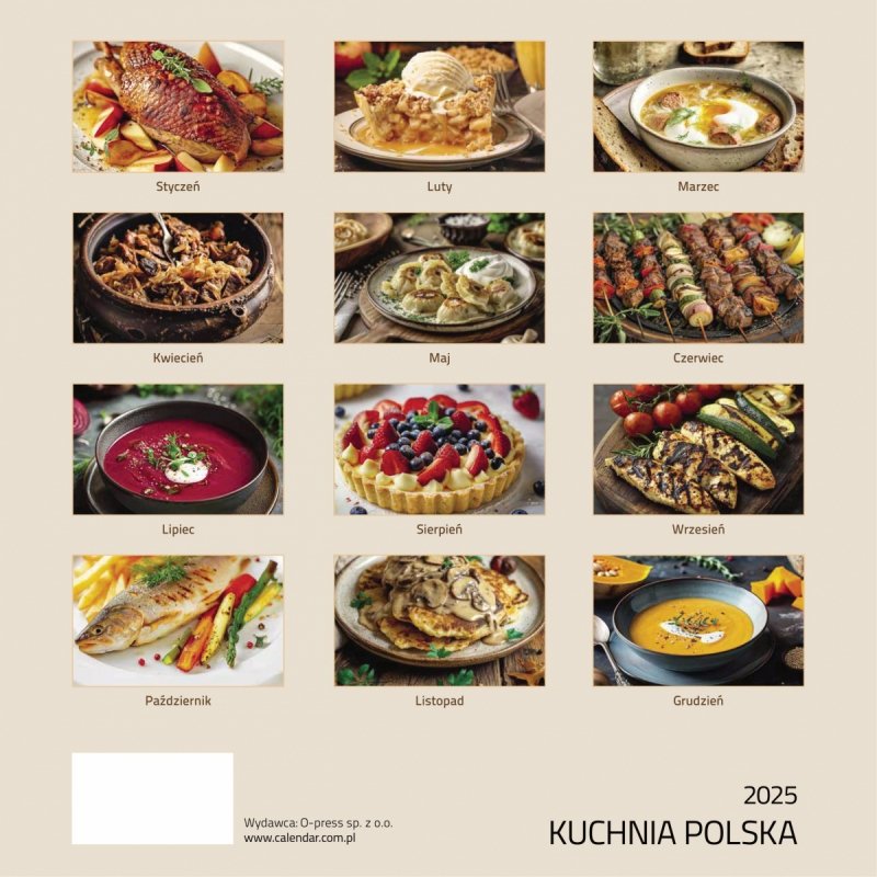 Kalendarz ścienny wieloplanszowy 33x33 cm KUCHNIA POLSKA 2025 - tył okładki