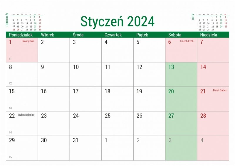 Kalendarz biurkowy do postawienia na biurku - styczeń 2024