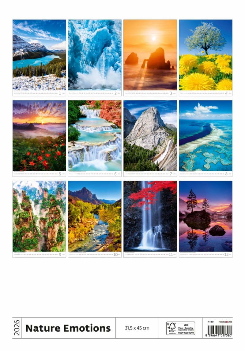 H14 Kalendarz ścienny wieloplanszowy Nature Emotions 2026 Z NADRUKIEM