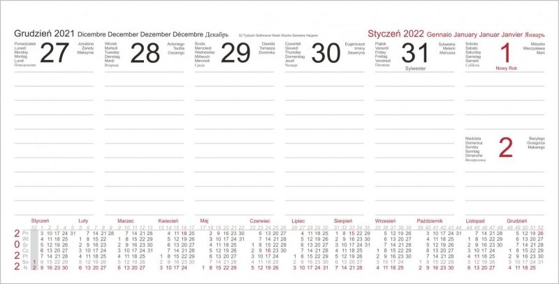 Kalendarz biurkowy z notesami i znacznikami MIDI TYGODNIOWY 2022 brązowy