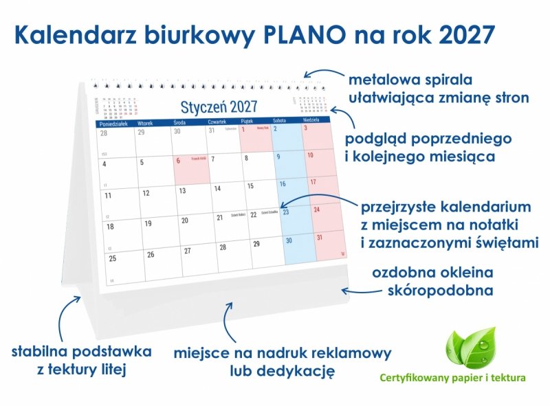 kalendarz na sztywnej podstawce na rok 2027