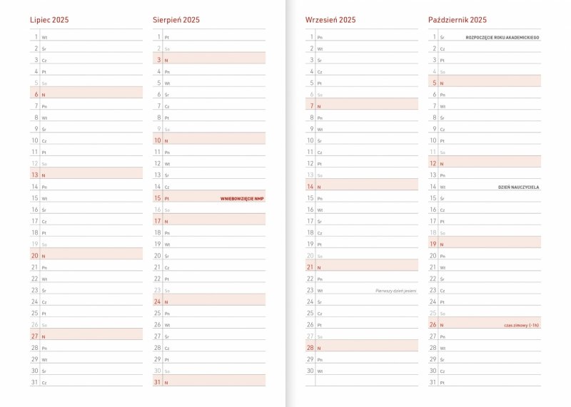 kalendarz ze skróconym kalendarium roku szkolnego 2025/26