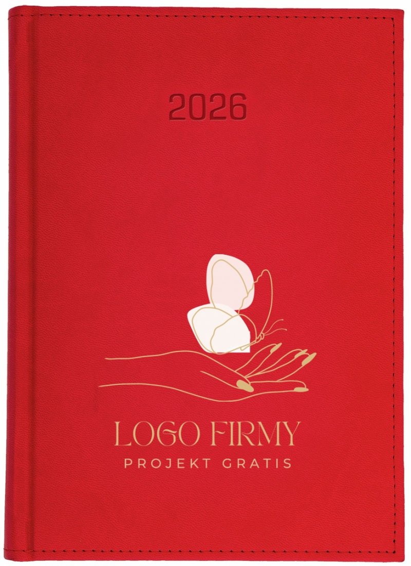 kalendarz książkowy A5 tygodniowy na rok 2026 z nadrukiem logo