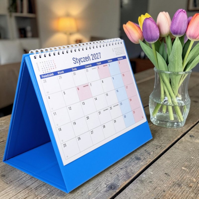 Kalendarz 2027 PLANO stojący na twardej podstawce