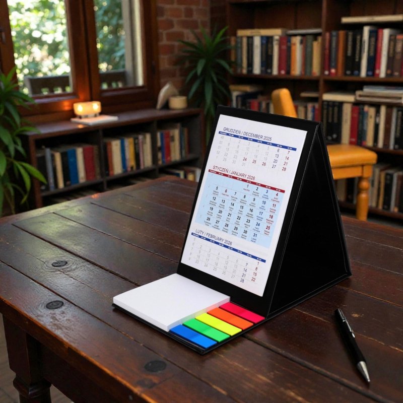 Kalendarz biurkowy z notesem i znacznikami TOP 3-miesięczny 2026 pomarańczowy