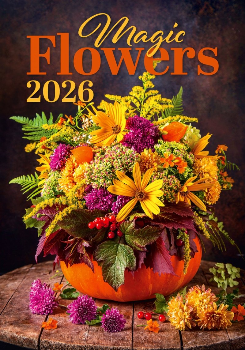 H18 Kalendarz ścienny wieloplanszowy MAGIC FLOWERS 2026 Z NADRUKIEM