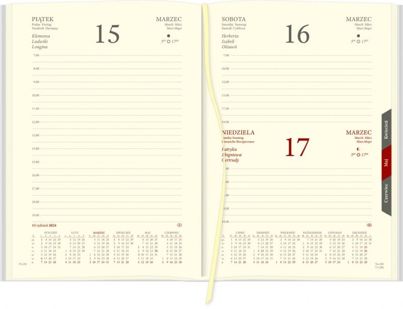 Blok kalendarza A5 dziennego z papierem chamois i wycinanymi registrami