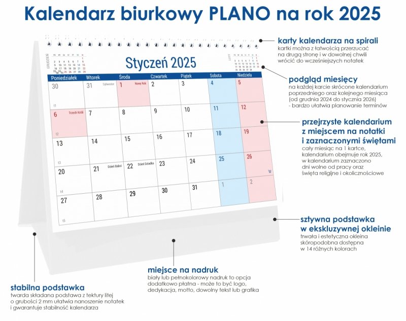 Kalendarz 2025 PLANO stojący na twardej podstawce