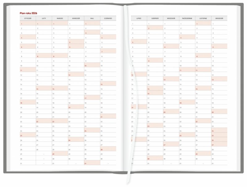 plan roku 2026 w kalendarzu A4 tygodniowo-notesowym