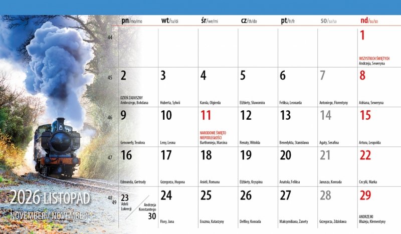 biurkowy kalendarz na rok 2026 