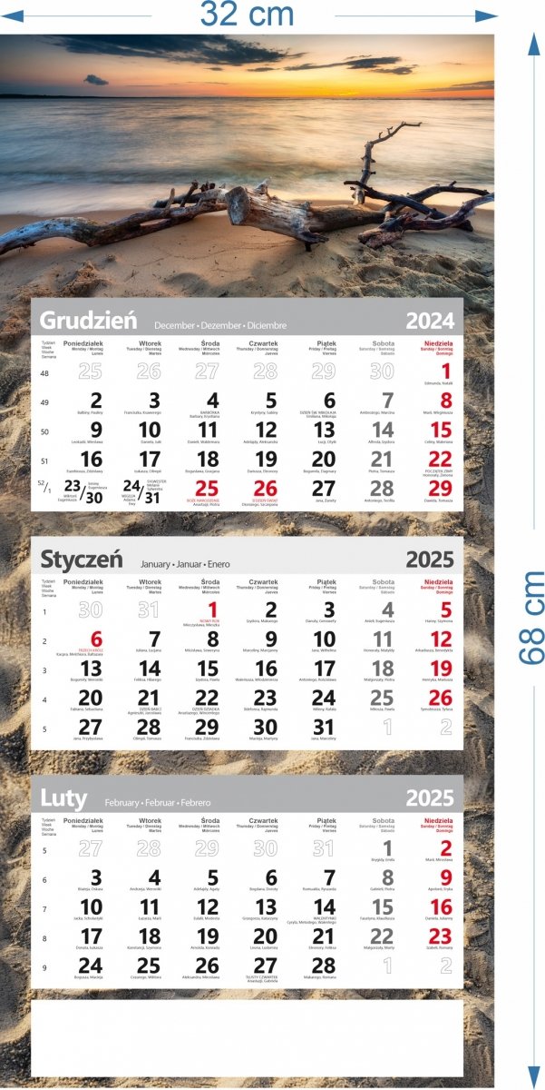 wymiary kalendarza poster na rok 2025
