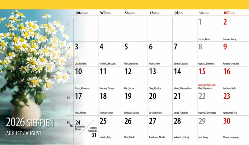 biurkowy kalendarz na rok 2026