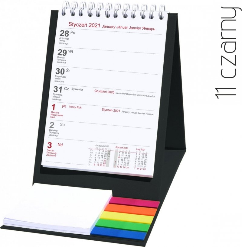 Kalendarz biurkowy z notesem i znacznikami TOP tygodniowy 2021 czarny