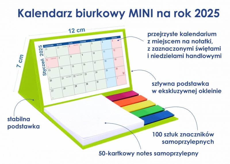 Opis i wymiary kalendarza MINI na rok 2025 