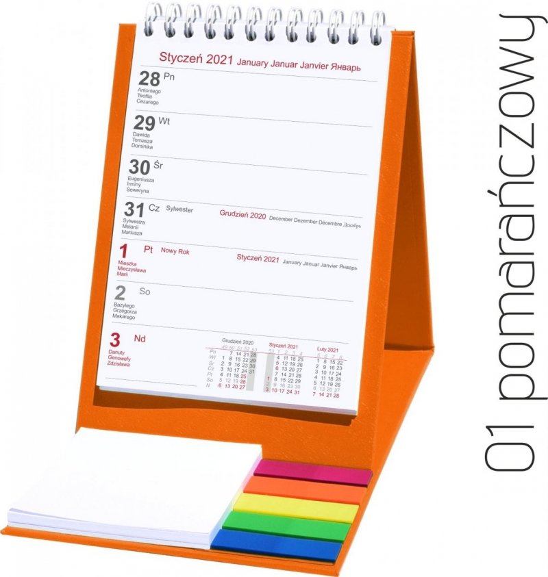 Kalendarz biurkowy z notesem i znacznikami TOP tygodniowy 2021 pomarańczowy