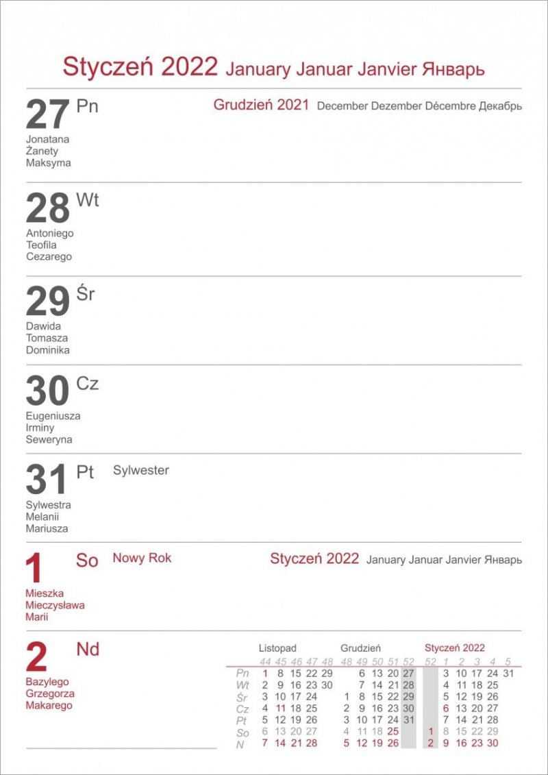 Kalendarz biurkowy z notesem i znacznikami TOP tygodniowy 2022 granatowy