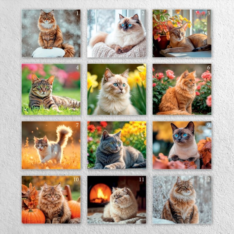 piękne dużych i małych kociaków umieszczone na każdej karcie kalendarza na rok 2026