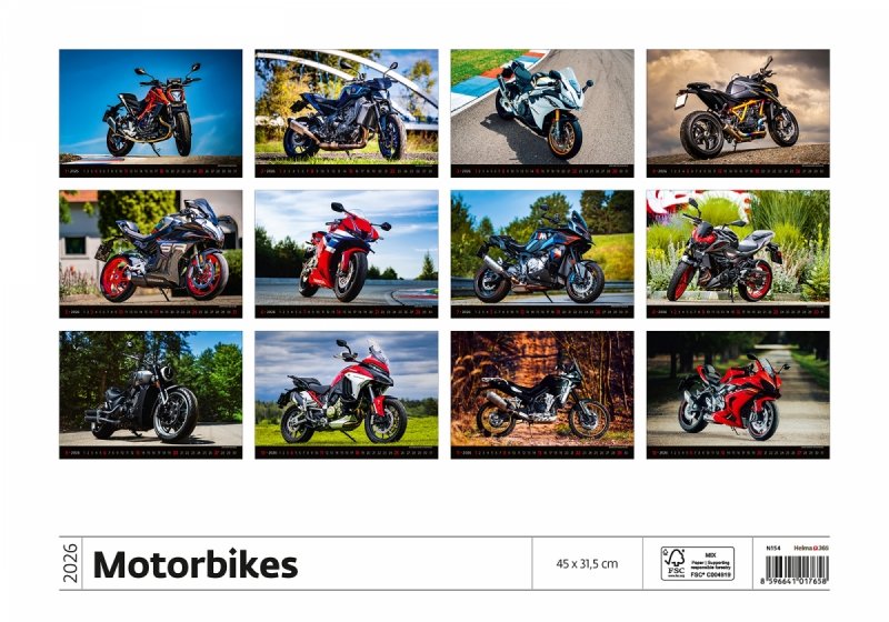 H23 Kalendarz ścienny wieloplanszowy Motorbikes 2026 Z NADRUKIEM
