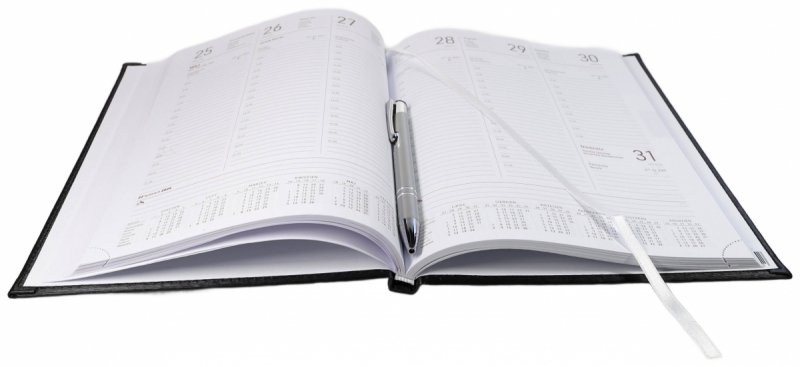 Kalendarz książkowy 2026 B5 tygodniowy papier biały drukowane registry oprawa ALUMINIUM czarna