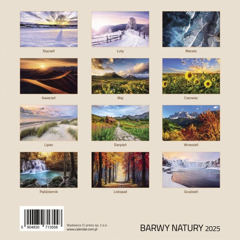 Kalendarz ścienny wieloplanszowy 33x33 cm BARWY NATURY 2025 - tył okładki 