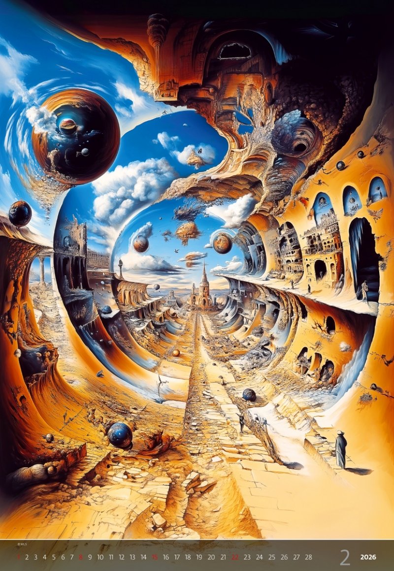 E08 Kalendarz ścienny wieloplanszowy Surreal New Worlds 2026 - exclusive edition