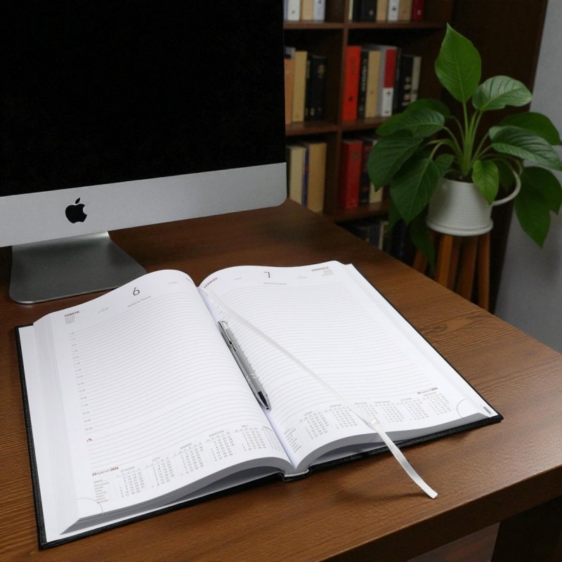 Kalendarz książkowy 2026 A4 tygodniowy papier biały drukowane registry oprawa VIVELLA EXCLUSIVE granatowa