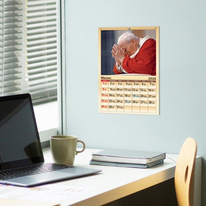 Kalendarz ścienny wieloplanszowy A4 PAPIESKI Św. Jan Paweł II 2026