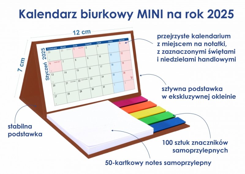 Opis i wymiary kalendarza MINI na rok 2025 