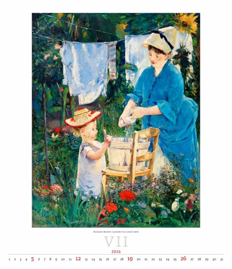 ścienny wieloplanszowy kalendarz 2026 z obrazem Eduardo Manet - Laundry (1875)