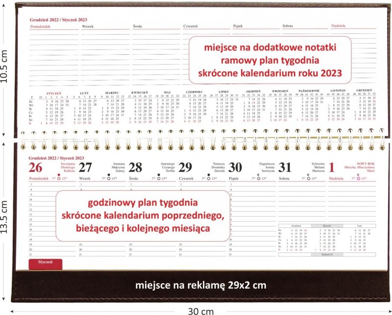 Kalendarz biurkowy stojąco-leżący LUX 2023 VIVELLA - opis 