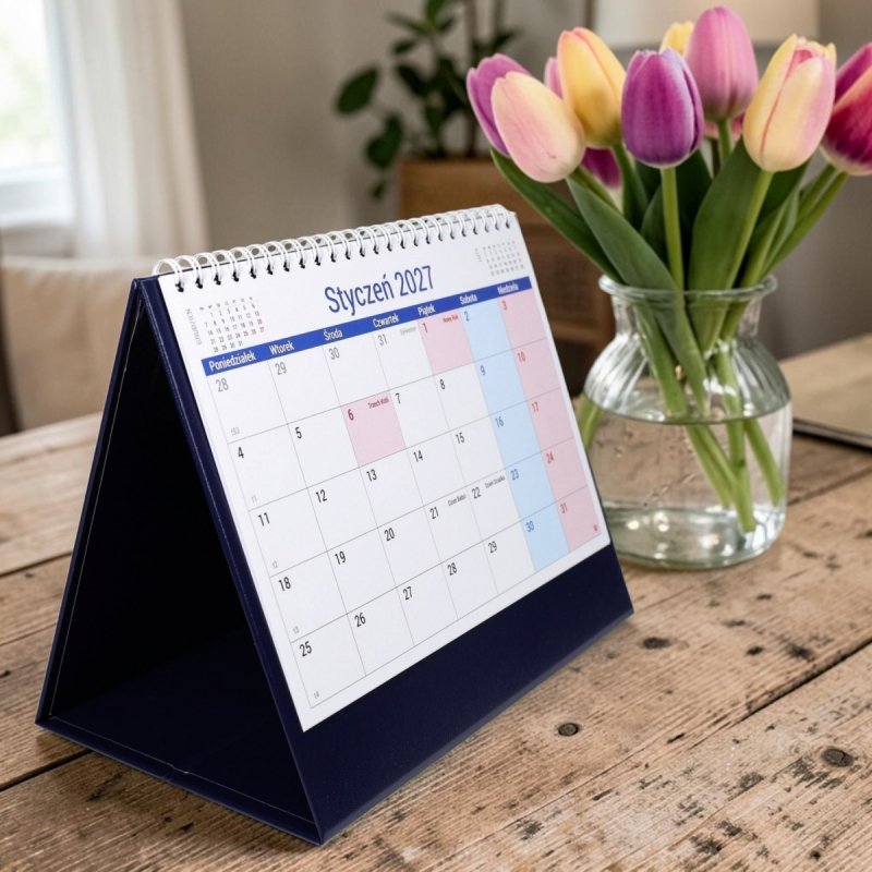 Kalendarz 2027 PLANO stojący na twardej podstawce