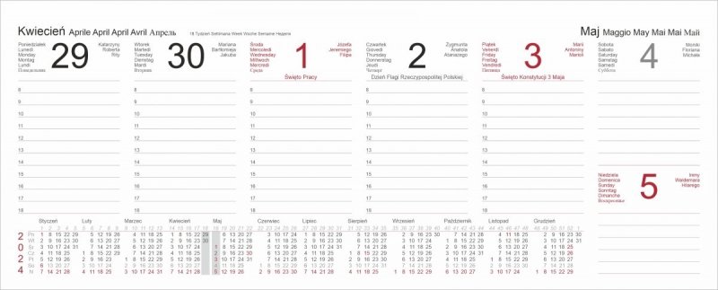 Kalendarium do kalendarza biurkowego w układzie tygodniowym na rok 2024
