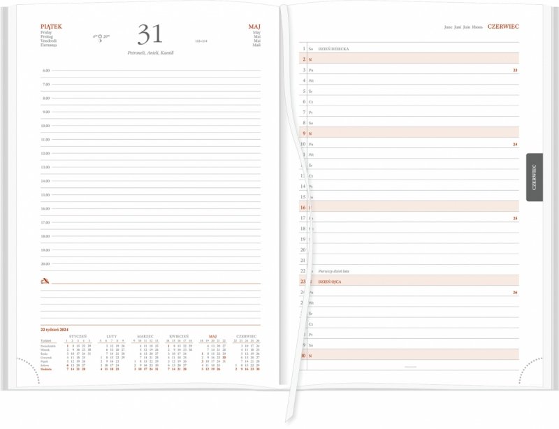 Kalendarz książkowy 2024 B5 dzienny papier biały drukowane registry oprawa z zamykaniem na gumkę ROSSA CHROMO szara