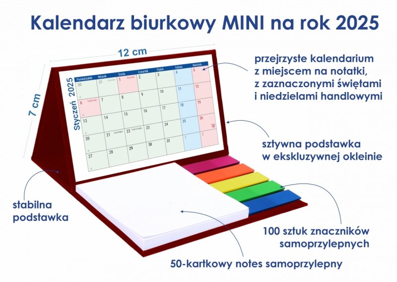 Opis i wymiary kalendarza MINI na rok 2025 