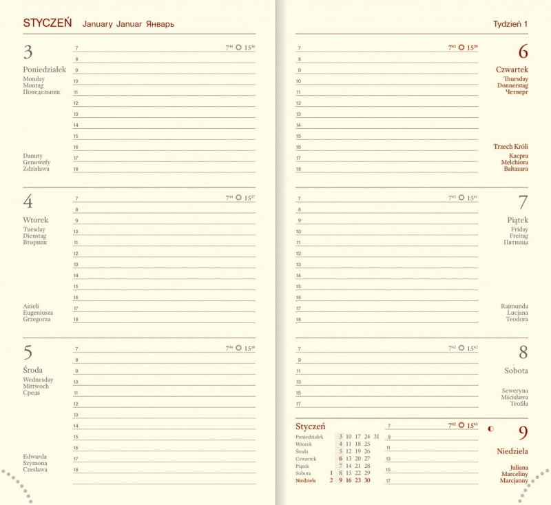 Kalendarz książkowy 2022 A6 tygodniowy papier chamois oprawa ROSSA czerwona