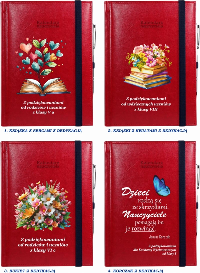 wzory do wyboru okładek do kalendarza książkowego na rok 2026/2027 dla wychowawcy na prezent od uczniów
