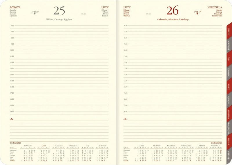 Wkład A4 dzienny na rok 2023 do kalendarza - organizera ze skóry naturalnej KENIA