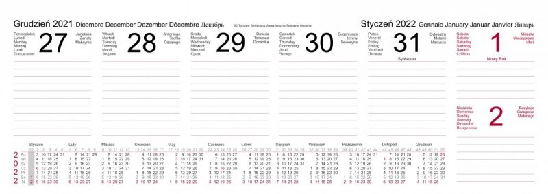 Kalendarz biurkowy stojący POZIOMY TYGODNIOWY 2022