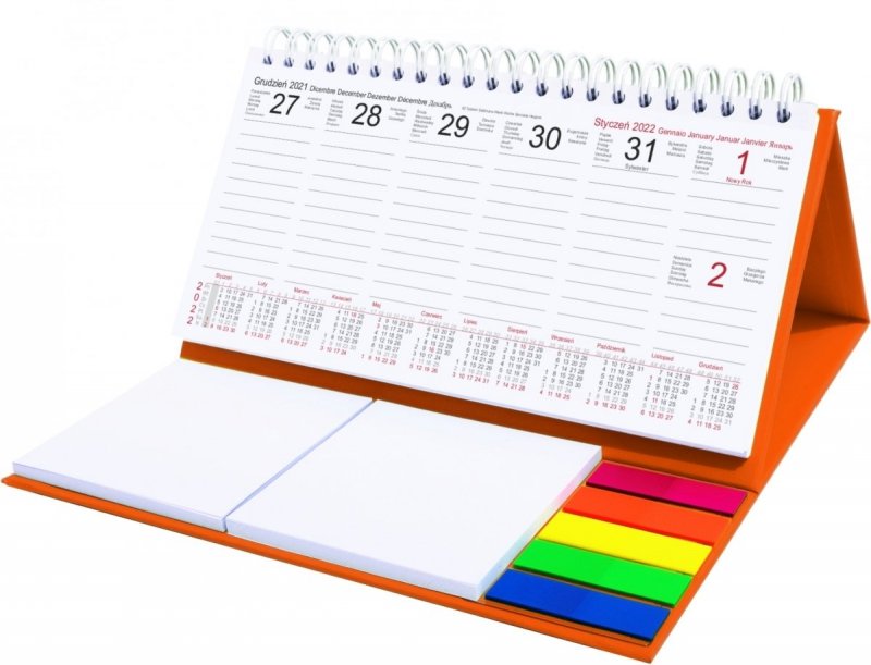 Kalendarz biurkowy z notesami i znacznikami MIDI TYGODNIOWY 2022 pomarańczowy