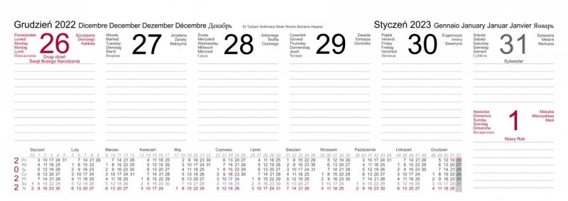 Kalendarz biurkowy stojący POZIOMY TYGODNIOWY 2022