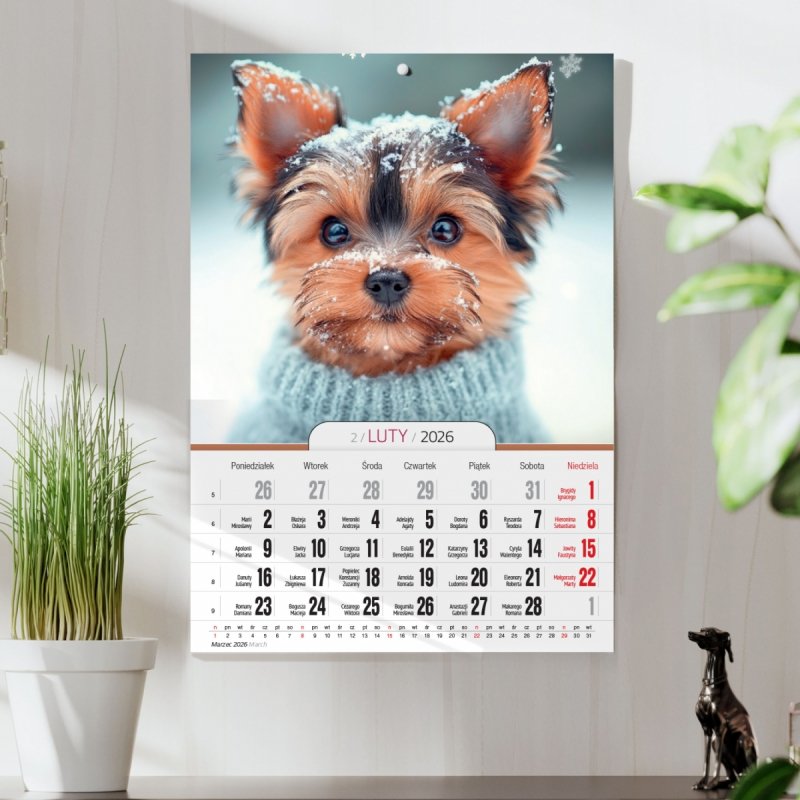 Kalendarz ścienny wieloplanszowy A4 MILUSIŃSCY PIESKI I KOTKI 2026