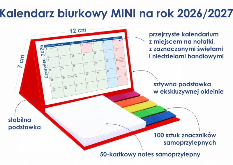 opis i wymiary kalendarza biurkowego szkolnego na rok 2026/27